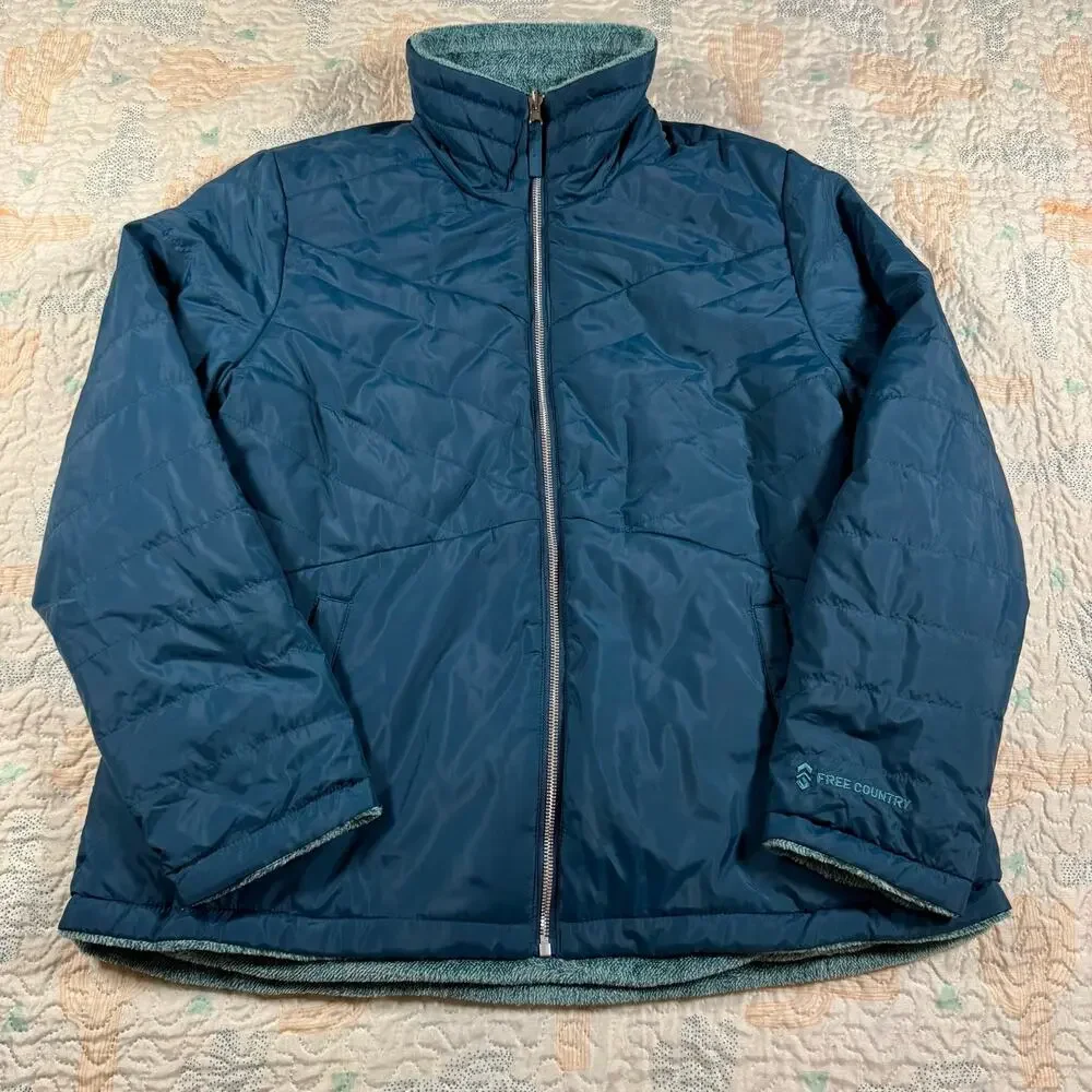 Free Country Reversible Jacket Womens XL Blue Fleece Lined Coat - Picture 3 of 11